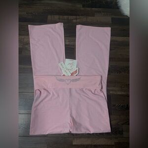 NWT Pink Angel Wing rhinestone foldover leggings